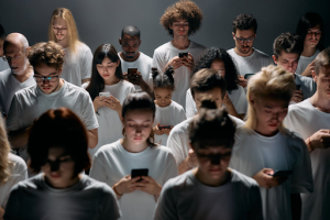 A group of people on their phone